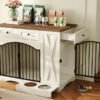 GO 43.3" Farmhouse Dog Crate Furniture, Heavy Duty Dog Crate with 3 Drawers, Indoor Wooden Dog Kennel with Removable Feeder, Dog Cage End Table for  Medium Large Dogs, White