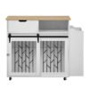2 IN 1 Modern Dog Crate Kitchen Island With Storage for Small-sized Dogs up to 40lbs, 33.8" L, Cream White Dog Furniture End Table  with Wheels