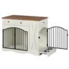 GO 43.3" Farmhouse Dog Crate Furniture, Heavy Duty Dog Crate with 3 Drawers, Indoor Wooden Dog Kennel with Removable Feeder, Dog Cage End Table for  Medium Large Dogs, White