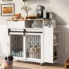 2 IN 1 Modern Dog Crate Kitchen Island With Storage for Small-sized Dogs up to 40lbs, 33.8" L, Cream White Dog Furniture End Table  with Wheels