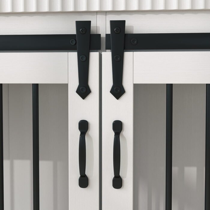 71'' Furniture Style Double Dog Crate  with 3 Fluted Drawers and Waterproof Walnut Woodgrain Tabletop,Large Dog Kennel Furniture with Type-C Power Outlet & Rotating Feeders for Heavy Duty Dogs(White)