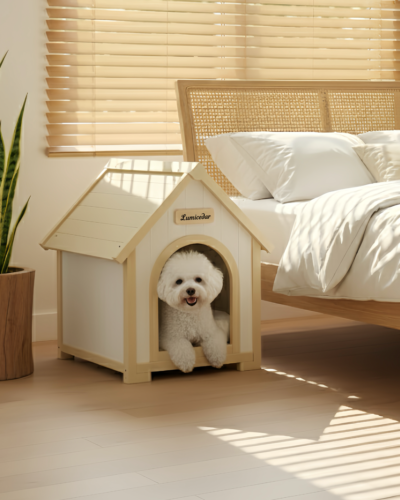 536208338da5cc7f3e149ce8c78fdc8f FSC Solid Cedar Pet House – Cream Yellow Cabin Style Indoor Shelter for Small Dogs & Cats