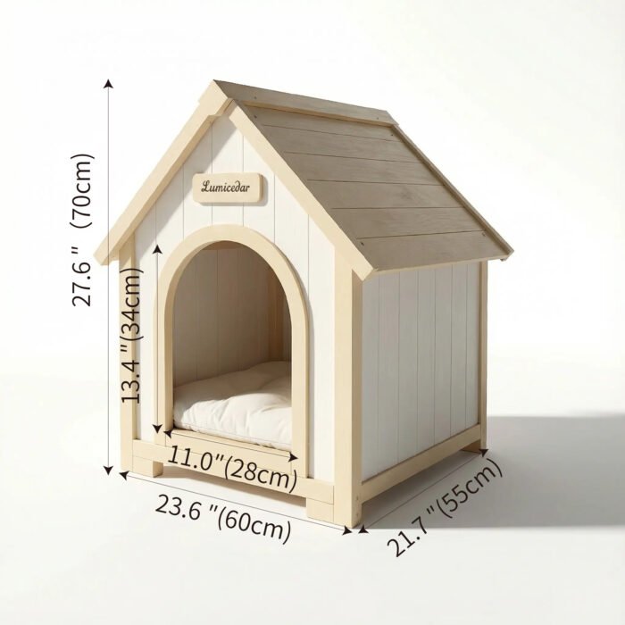 FSC Solid Cedar Pet House – Cream Yellow Cabin Style Indoor Shelter for Small Dogs & Cats