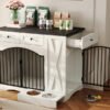 GO 43.3" Farmhouse Dog Crate Furniture, Heavy Duty Dog Crate with 3 Drawers, Indoor Wooden Dog Kennel with Removable Feeder, Dog Cage End Table for  Medium Large Dogs, White