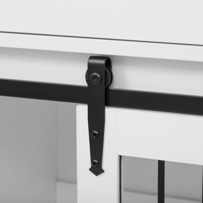 2 IN 1 Modern Dog Crate Kitchen Island With Storage for Small-sized Dogs up to 40lbs, 33.8" L, Cream White Dog Furniture End Table  with Wheels