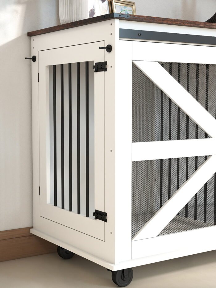 63'' Large Dog Crate Furniture for Double Dog, Wooden Dog Kennel with 2 Drawers,Divider and Sliding Door, Water Resistant Indoor Pets Furniture Style Double Dog Crates