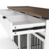 71'' Furniture Style Double Dog Crate  with 3 Fluted Drawers and Waterproof Walnut Woodgrain Tabletop,Large Dog Kennel Furniture with Type-C Power Outlet & Rotating Feeders for Heavy Duty Dogs(White)