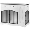 GO 43.3" Farmhouse Dog Crate Furniture, Heavy Duty Dog Crate with 3 Drawers, Indoor Wooden Dog Kennel with Removable Feeder, Dog Cage End Table for  Medium Large Dogs, White