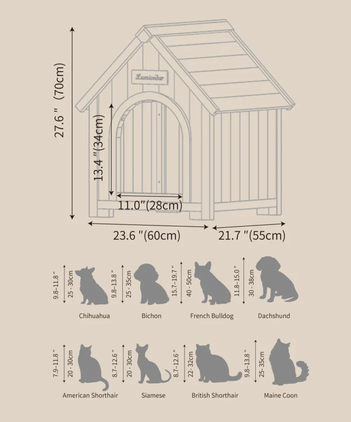 FSC Solid Cedar Pet House – Cream Yellow Cabin Style Indoor Shelter for Small Dogs & Cats