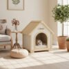 FSC Solid Cedar Pet House – Cream Yellow Cabin Style Indoor Shelter for Small Dogs & Cats