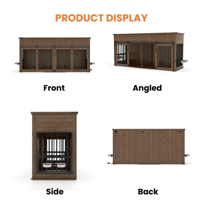 71'' Furniture Style Double Dog Crate  with 3 Fluted Drawers and Waterproof Walnut Woodgrain Tabletop,Large Dog Kennel Furniture with Type-C Power Outlet & Rotating Feeders for Heavy Duty Dogs(White)