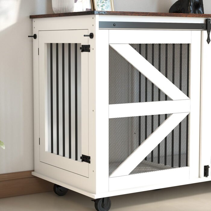 63'' Large Dog Crate Furniture for Double Dog, Wooden Dog Kennel with 2 Drawers,Divider and Sliding Door, Water Resistant Indoor Pets Furniture Style Double Dog Crates