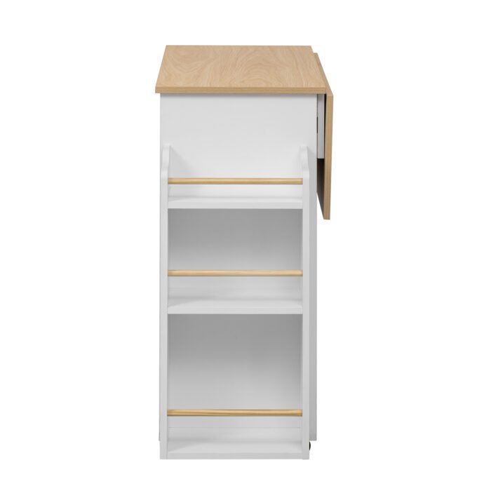 2 IN 1 Modern Dog Crate Kitchen Island With Storage for Small-sized Dogs up to 40lbs, 33.8" L, Cream White Dog Furniture End Table  with Wheels