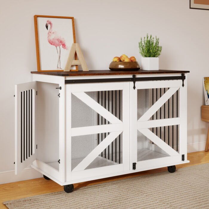 63'' Large Dog Crate Furniture for Double Dog, Wooden Dog Kennel with 2 Drawers,Divider and Sliding Door, Water Resistant Indoor Pets Furniture Style Double Dog Crates