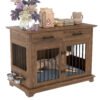 44.48-inch large wooden dog cage furniture, equipped with 2 storage drawers and a rotating bowl, decorative pet cage dog house