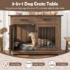 44.48-inch large wooden dog cage furniture, equipped with 2 storage drawers and a rotating bowl, decorative pet cage dog house
