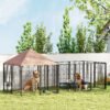4b8f2a41-8d90-4e9c-96ac-210be74c704c.jpg Large Outdoor Dog Kennel with Rotating & Adjustable Height Bowls, Waterproof & UV-Resistant Canopy, 11.3' x 4.7' x 5.1'