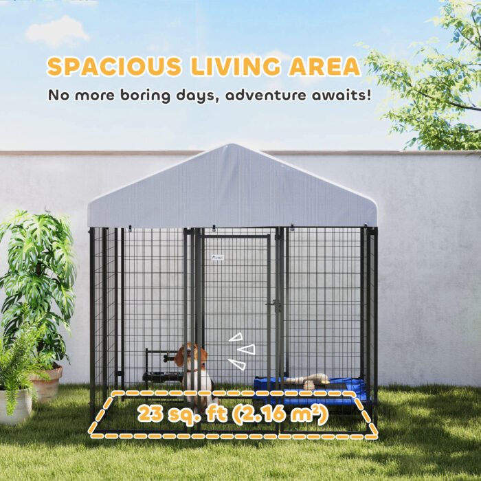 70d8a336-85b3-4c4b-9937-83f6e13a9a3e.jpg Outdoor Dog Kennel with Roof with Escape-proof Lock, UV-Resistant & Waterproof Cover, 5.9' x 4' x 6', Silver