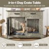 44.48-inch large wooden dog cage furniture, equipped with 2 storage drawers and a rotating bowl, decorative pet cage dog house