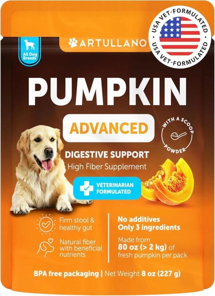 c2d4ad84-9abc-4064-beb2-fc72b6559db7.jpg Pumpkin Powder For Dogs Digestive Support 8 OZ Fiber Supplement For Constipation For Gut Balance Healthy Skin Digestion Glands Firm Stool Poop Anti Diarrhea Gas Relief